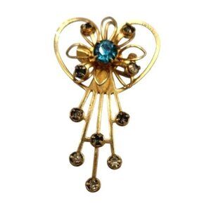 Estate - Blue Rhinestone Vintage Brooch Pin/Pendant - Vintage